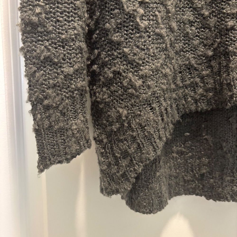 Elan Dark Gray Textured V Neck Long Sleeve Sweater. - Picture 3 of 5